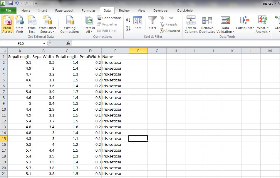 Open data in excel