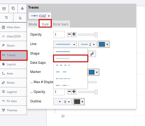 Selected dotted line