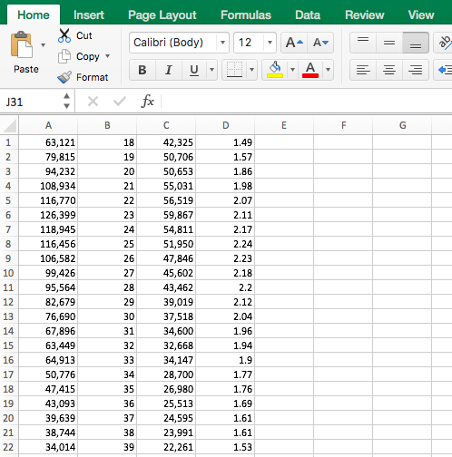 Excel view